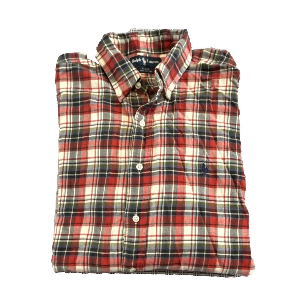 Ralph Lauren Blake Shirt Mens L Red Plaid Cotton Button Down Long Sleeve Vintage